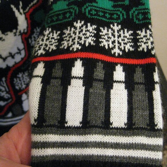 HTF Sabaton The Great Christmas Bullets Snowflakes Tanks Band Ugly Sweater - Picture 6 of 12